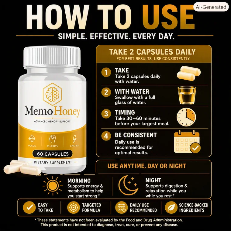 How to take MemoHoney - two capsules daily with water